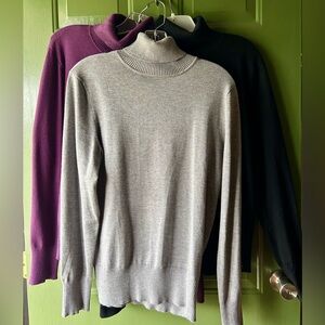 Time and Tru Turtlenecks in Gray, Black, and Purple (Sold as Set)